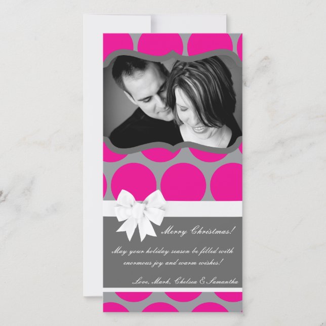 Carte de Noël 4x8 rose chaud noir Polka point phot (Devant)