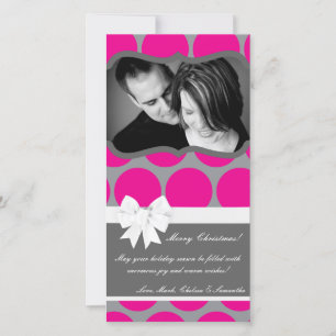 Carte de Noël 4x8 rose chaud noir Polka point phot
