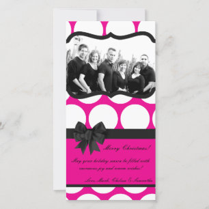 Carte de Noël 4x8 rose chaud noir Polka point phot