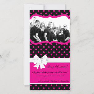Carte de Noël 4x8 rose chaud noir Polka point phot