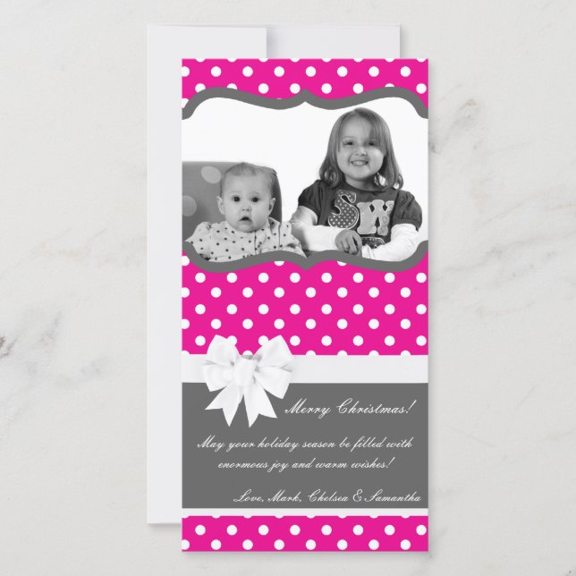Carte de Noël 4x8 rose chaud noir Polka point phot (Devant)