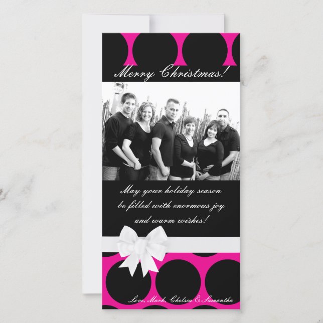 Carte de Noël 4x8 rose chaud noir Polka point phot (Devant)