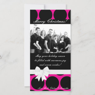 Carte de Noël 4x8 rose chaud noir Polka point phot