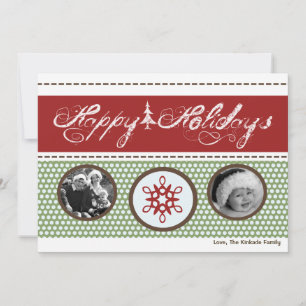 Carte de Noël 5 x 7 Rouge Vert Polka Dot