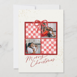 Carte de Noël à 2 photos à carreaux rouges et floc