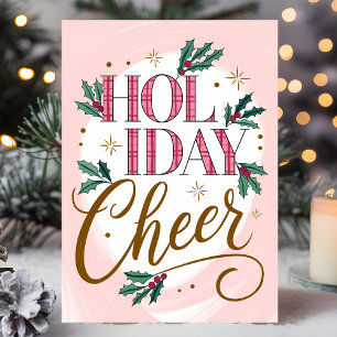 Carte de Noël à carreaux et houx