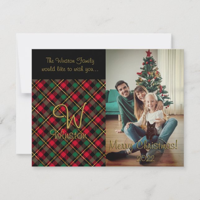 Carte de Noël à carreaux rouges Wallace (Devant)