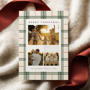 Carte de Noël à carreaux verts avec photo