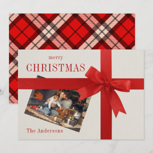 Carte de Noël à damiers famille arc rouge