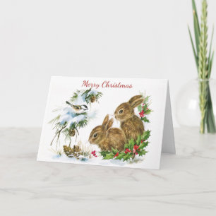 Carte de Noël à deux lapins