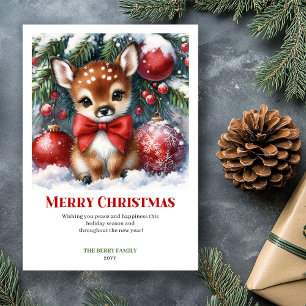 Carte de Noël à l'aquarelle de faon paisible Xmas