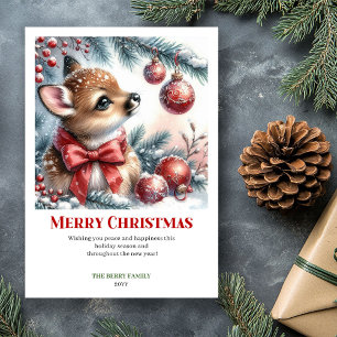 Carte de Noël à l'aquarelle Faon de la forêt ennei