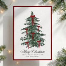 Carte de Noël à l'arbre de Noël aquarelle rubans r
