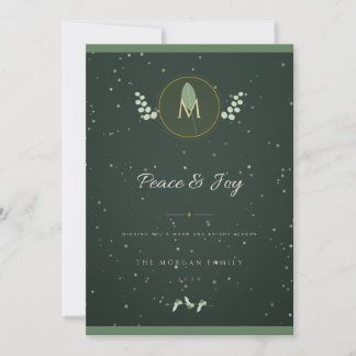 Carte de Noël à monogramme de laurier en or émerau