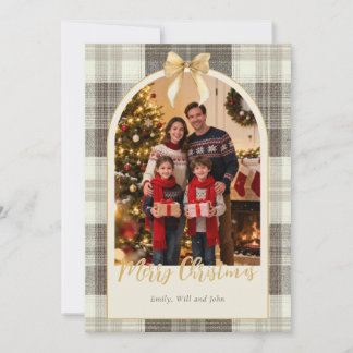 Carte de Noël à photo avec un nœud tartan neutre