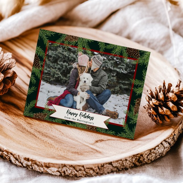 Carte de Noël à photo unique Aquarelle pin en hive (Créateur téléchargé)