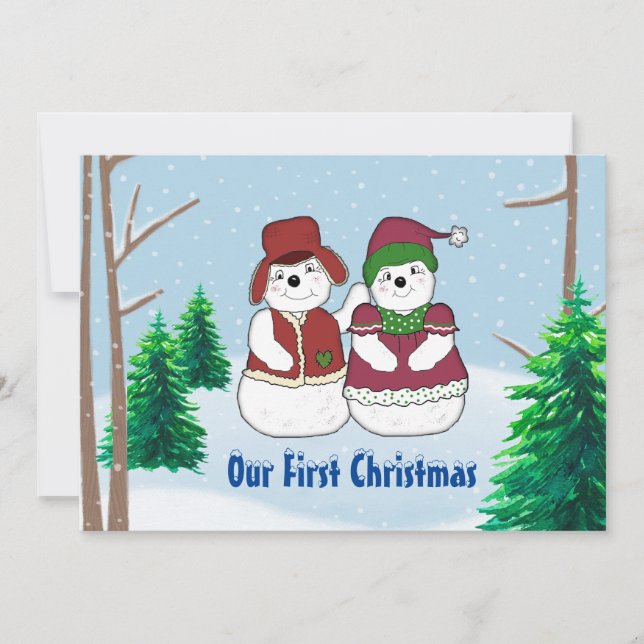 Carte de Noël à plat Couple de neige Fêtes de fin  (Devant)