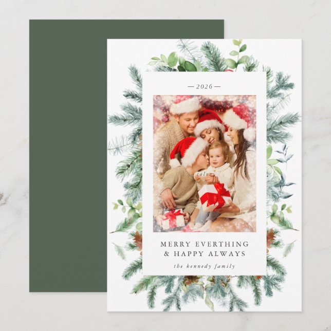 Carte de Noël à thème de baies de pin rustique (Devant / Derrière)