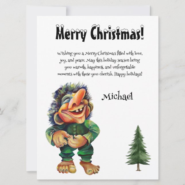 Carte de Noël à Troll Funny avec nom personnalisé (Devant)
