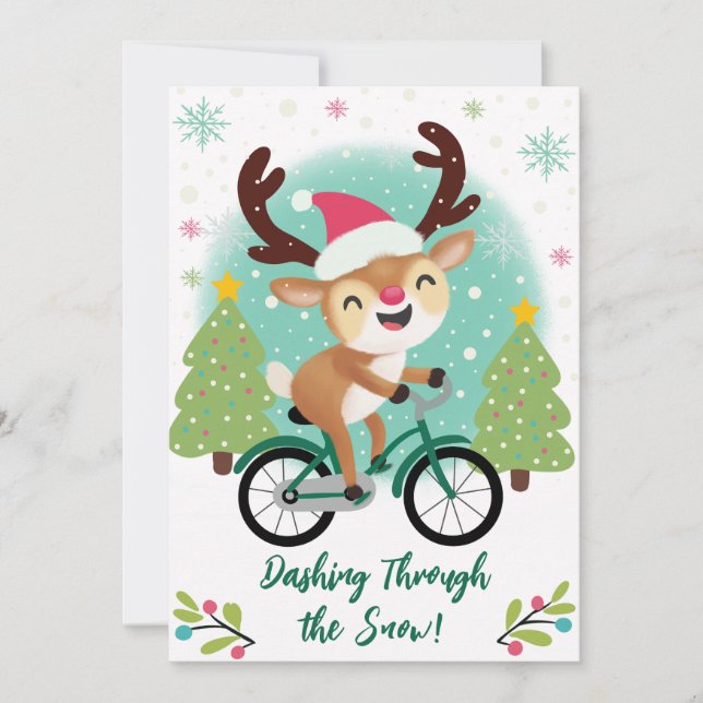 Carte de Noël à vélo verte pour un meilleur renne (Devant)