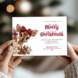 Carte de Noël adorable pour enfants avec renne qui