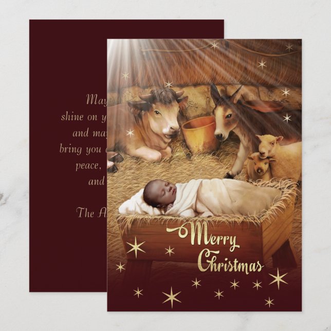Carte de Noël Africaine Américaine Baby Jesus (Devant / Derrière)