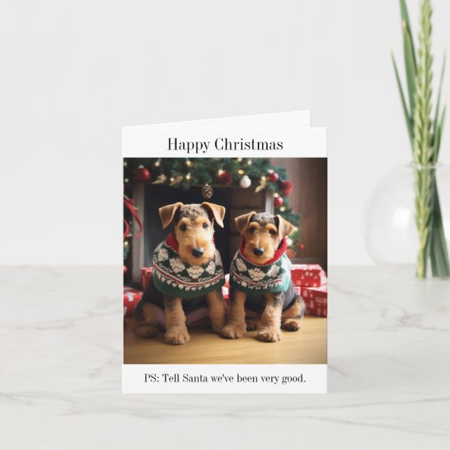 Carte de Noël Airedale Puppies (Devant)
