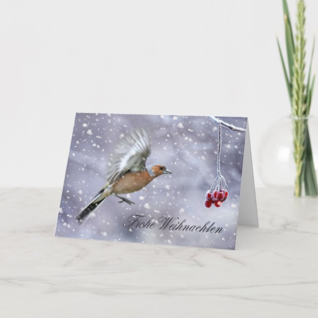 Carte de Noël allemande avec scénographie d'hiver  (Devant)