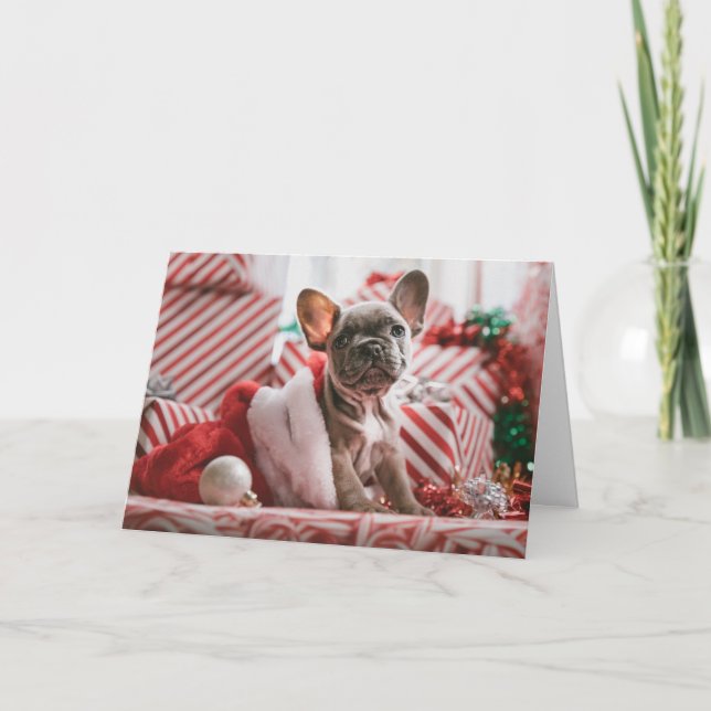 Carte de Noël Amoureux des chiens Bulldog Français (Devant)