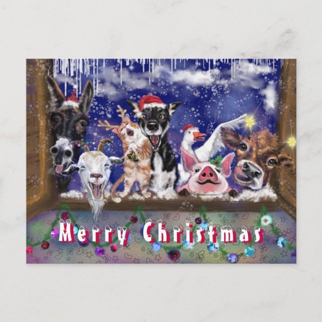 Carte de Noël amusante Bonne fête des animaux (Devant)