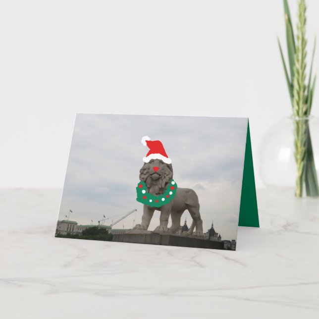 Carte de Noël amusante Lion Wreath Carte de voeux (Devant)