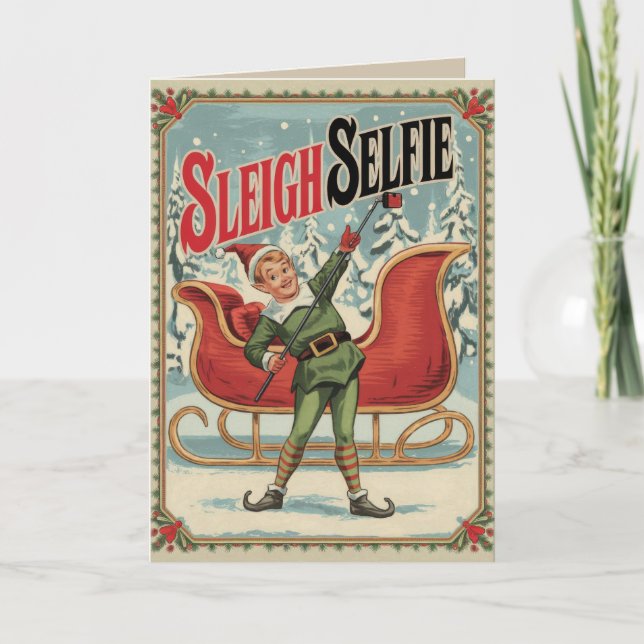 Carte de Noël amusante Vintage MODIFIABLE (Devant)