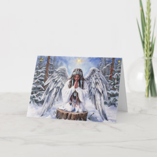 Carte de Noël Ange Amérindien priant pour la paix