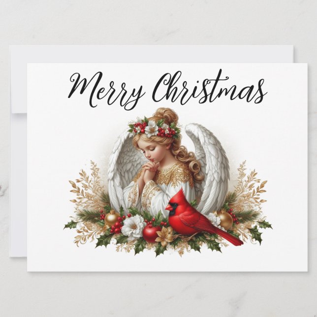 Carte de Noël Ange avec Cardinal (Devant)