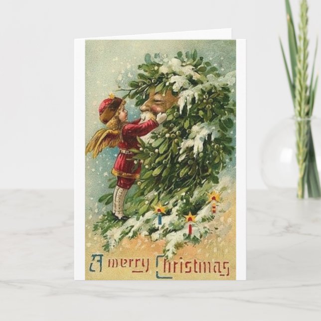 Carte de Noël Angel Victorien Et Père Noël (Devant)