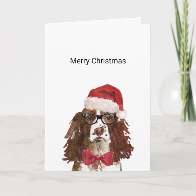 Carte de Noël anglaise Springer Spaniel Père Noël (Devant)