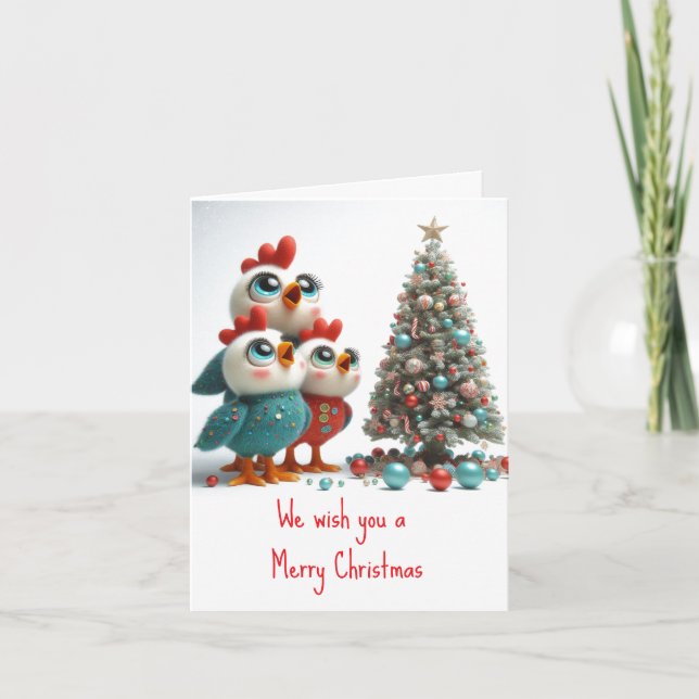 Carte de Noël Animée famille de poulet (Devant)