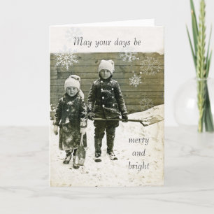 Carte de Noël Antique-Photo - Enfants en Neige