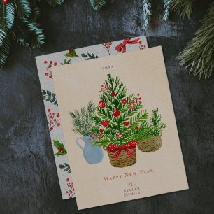 Carte de Noël Appartement Plante Watercolor