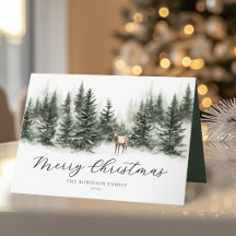 Carte de Noël aquarelle Cerf Rustique