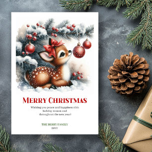 Carte de Noël aquarelle de forêt enneigée lumineus
