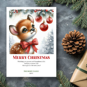 Carte de Noël aquarelle fantaisiste bébé faon forê