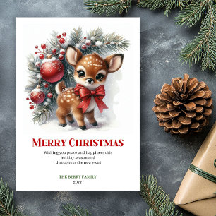 Carte de Noël aquarelle fantaisiste de bébé cerf d