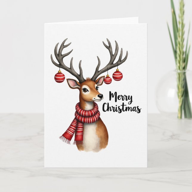 Carte de Noël Aquarelle Reindeer (Devant)