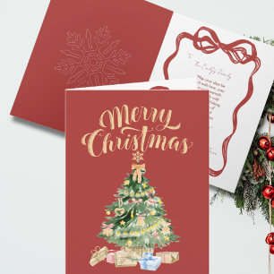 Carte de Noël Arbre de Noël Rouge Vintage Retro