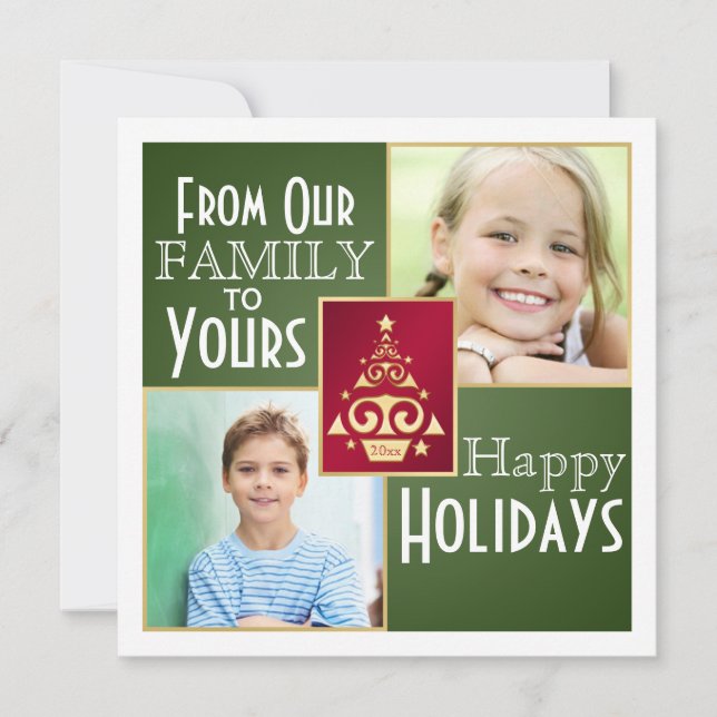 Carte de Noël Arbre de Noël Vert, Rouge, Or (Devant)