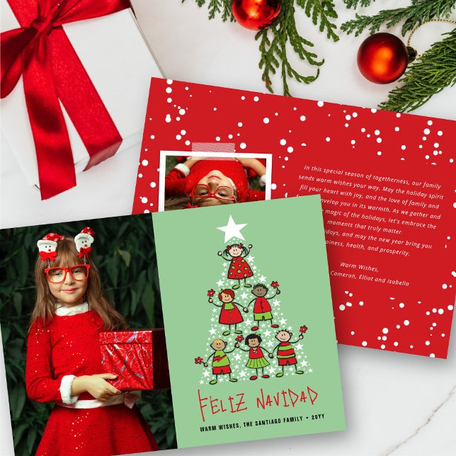 Carte de Noël Arbre Enfants Et Étoiles (Créateur téléchargé)