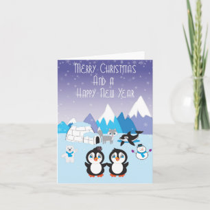 Carte de Noël arctique d'amis de pingouin