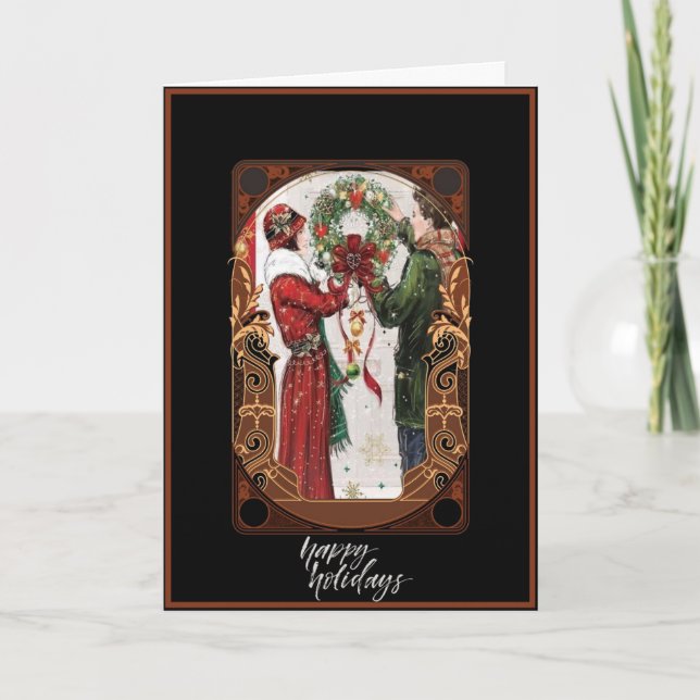 Carte de Noël Art Déco Couple Suspendu (Devant)