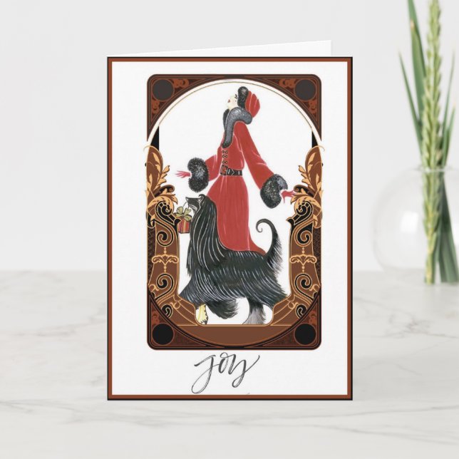 Carte de Noël Art Déco Lady Walking Dog (Devant)